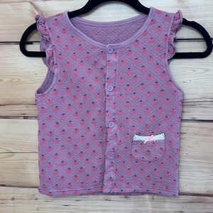 Girls Size‎ 8 Pink Ruffle Sleeveless Tank Top Buttons Lace Cottage Quilted Fruit
